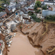 Aerial view shows an area completely destroyed by the floods in the Blessem district of Erftstadt, western Germany, on July 16.